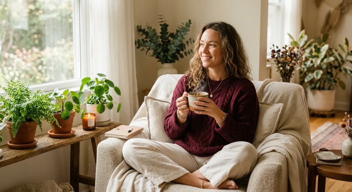 Woman practicing self-care with herbal supplements